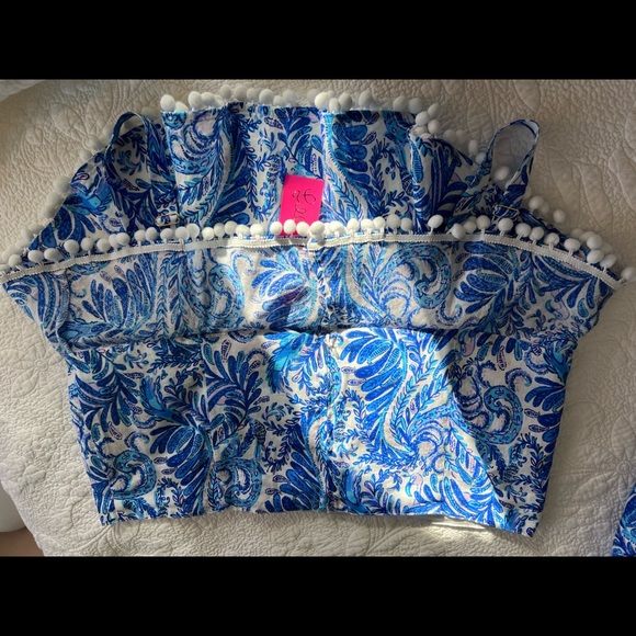 RARE Lilly Pulitzer GRETNA 16 LINEN Skirt Set BAHA BLUE BIRD IS THE WORD NWT - Picture 13 of 15